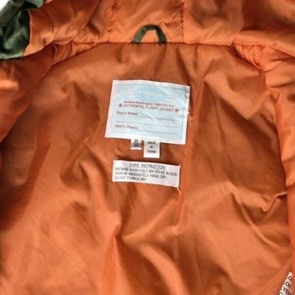 FLIGHTLINE Authentic FLIGHT Bomber JACKET 3T YOUTH Green Hooded Puffer NWT New - Picture 6 of 8